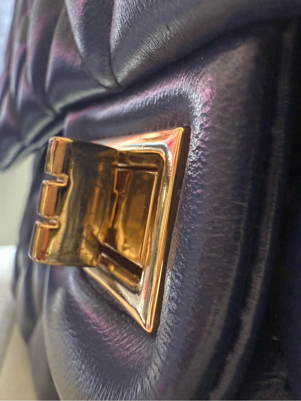 Ainifeel Navy Quilted Leather Bag with Gold Chain - Picture 13 of 16